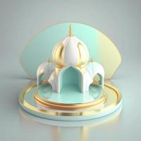 islamico Ramadan podio sfondo di futuristico e moderno 3d realistico moschea con scena e palcoscenico per Prodotto Schermo foto