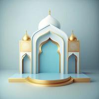 3d rendere illustrazione di moschea palcoscenico per podio o Ramadan Prodotto Schermo foto