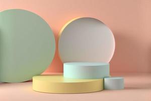 podio cerchio palcoscenico vuoto e pastello colore decorazione con woodstyle nel 3d realistico rendering, semplice minimalista foto