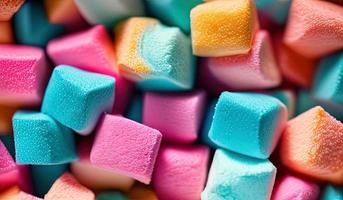 -professionale cibo fotografia avvicinamento di un' marshmallows. gommoso caramella avvicinamento su un' turchese sfondo foto