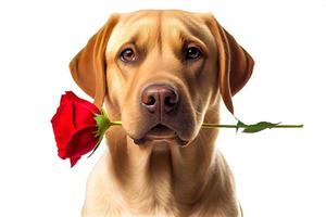 3d rendere adorabile di un' d'oro cane da riporto cane Tenere rosso rosa nel bocca isolato bianca sfondo. foto