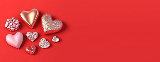 San Valentino giorno bandiera sfondo. scintillante 3d cuore forma con diamante e cristallo illustrazione foto