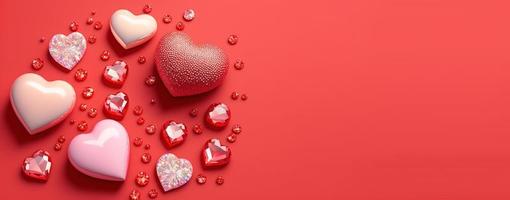 scintillante 3d cuore forma, diamante, e cristallo design per San Valentino giorno sfondo e bandiera foto