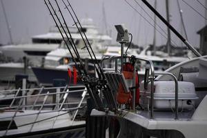 molti pesca asta su un' barca foto