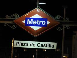 plaza de castiglia la metropolitana stazione cartello nel Madrid Spagna foto