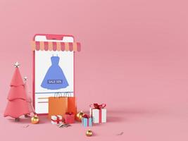 mockup di progettazione di e-commerce su sfondo rosa foto