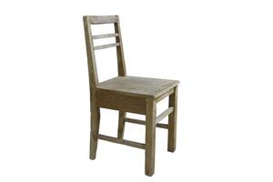 vista laterale di una sedia in legno su uno sfondo bianco