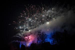 Lubiana castello contento nuovo anno fuochi d'artificio foto