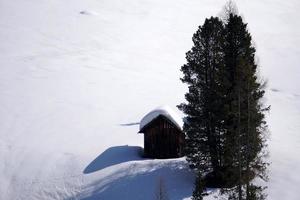 legna cabina capanna nel il inverno neve sfondo foto