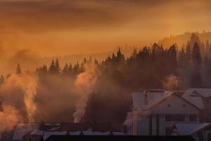 neve Casa nel inverno mondo dei sogni a alba nel foresta vecchio tempo metereologico e un' lotto di neve su tetto foto