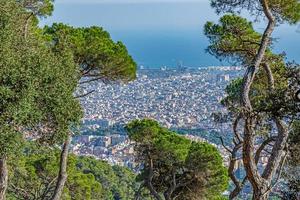 Visualizza di Barcellona a partire dal tibidabo incorniciato di alberi durante il giorno foto