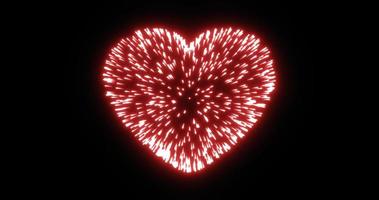 astratto rosso fuochi d'artificio festivo fuochi d'artificio per San Valentino giorno nel il forma di un' cuore a partire dal raggiante particelle e magico energia Linee. astratto sfondo foto
