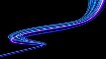 3d neon leggero effetto raggiante sentieri. colorato leggero movimento velocità sfondo. movimento sfocatura lungo tempo effetto. tecnologia 5g design concetto. laser fascio scintillante su buio scena. veloce in movimento per futuristico. foto