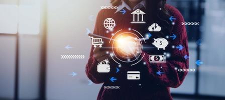 futuristico digitale in lavorazione di biometrico identificazione impronta digitale scanner per accesso personale finanziario dati. sorveglianza e sicurezza lettura di digitale programmi informatica futuristico applicazioni foto