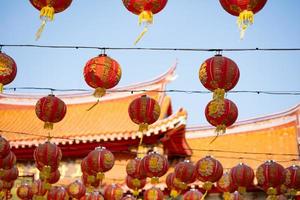 Cinese nuovo anno lanterne nel Cinese santuario a Tailandia con il testo Tailandia è piace Paradiso. Maggio il cinque terre vivere un' mille anni. foto