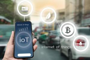 IoT sistema quello usi mobile dispositivi per controllo ogni dispositivo nel quotidiano vita. foto