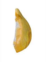 vicino su un' d'oro giallo colore di durian carne, dolce gusto, naturale forma e modulo, tropicale di stagione frutta, re di frutta, Tailandia, bianca sfondo, isolato, ritagliare, con ritaglio sentiero foto
