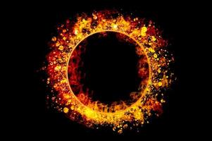 arancia fiamma cerchio telaio su nero sfondo foto