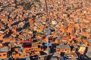 cavo macchine o funicolare sistema al di sopra di arancia tetti e edifici di il boliviano capitale, la paz, Bolivia foto