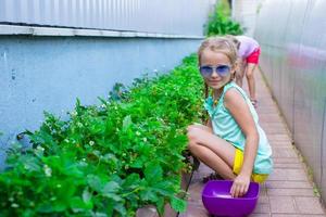 ritratto di carino poco ragazza seduta nel il giardino foto