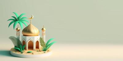 Ramadan bandiera con 3d illustrazione di moschea e copia spazio foto