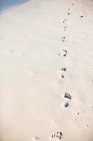 umano impronte su bianca sabbia di il caraibico isola foto