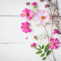 bellissimo rosa fiori su bianca di legno sfondo, San Valentino giorno concetto con copia spazio foto