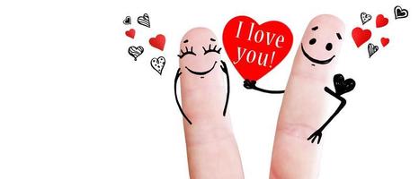 felice coppia di dita innamorate che celebra il giorno di San Valentino. illustrazione 3d. foto