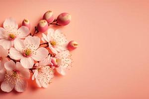 ciliegia fiori nel pieno fioritura su un' rosa sfondo copia spazio foto