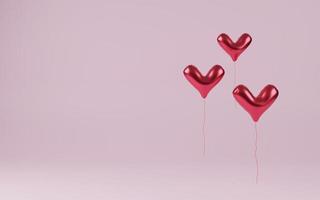 rosso cuore Palloncino su rosa sfondo .felice San Valentino giorno concetto. 3d rendere foto