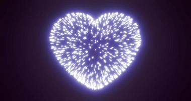 astratto blu fuochi d'artificio festivo fuochi d'artificio per San Valentino giorno nel il forma di un' cuore a partire dal raggiante particelle e magico energia Linee. astratto sfondo foto