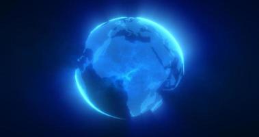astratto blu pianeta terra Filatura con futuristico High Tech particelle luminosa raggiante magico energia, astratto sfondo foto