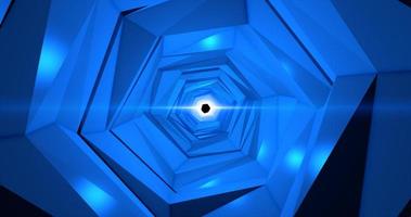 astratto blu in movimento tunnel a partire dal il bordo di il pentagono e segmenti industriale futuristico hi-tech, astratto sfondo foto