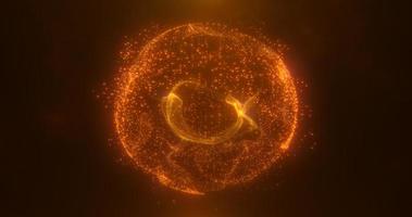 astratto il giro giallo arancia sfera leggero luminosa raggiante a partire dal energia raggi e Magia onde a partire dal particelle e punti, astratto sfondo foto