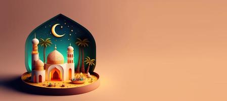 digitale illustrazione di moschea per eid islamico Ramadan bandiera con copia spazio foto
