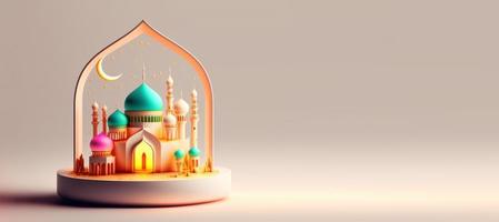 moschea 3d illustrazione per Ramadan islamico celebrazione sfondo con copia spazio foto