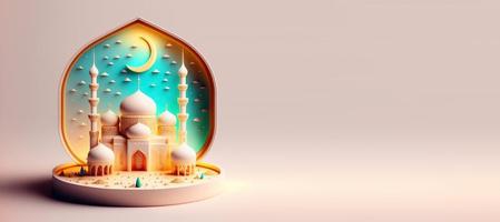 3d illustrazione di moschea per eid Ramadan islamico celebrazione saluto foto