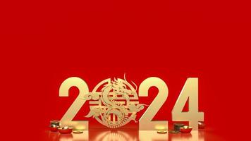 il oro Cinese i soldi e Drago zodiaco per 2024 anno 3d interpretazione foto