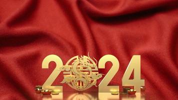 il oro Cinese i soldi e Drago zodiaco per 2024 anno 3d interpretazione foto