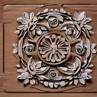 rustico eleganza nel di legno incisione con floreale ornamento foto