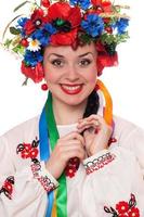 sorridente donna nel il ucraino nazionale Abiti foto