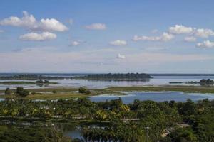 nong han sakon nakhon Visualizza punto alto angolo. fresco verde alberi su il fiume banca e chiaro cielo. foto