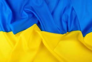 blu-giallo tessile seta bandiera di il stato di Ucraina foto