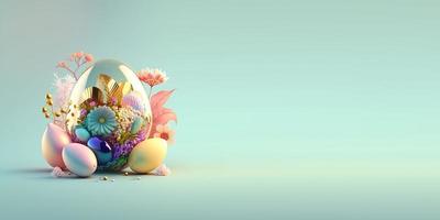 3d rendere di Pasqua uova e fiori con un' fantasia tema per sfondo e bandiera foto