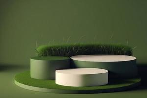3d minimo cerchio podio illustrazione con verde erba per Prodotto sfondo. foto