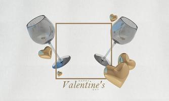 sfondo nel il concetto di il mese di amore e San Valentino giorno. includere cuore forme e palloncini per nozze carte o annunci. su un' bianca sfondo con un' bicchiere di vino. 3d resa. foto