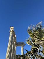 antico greco colonne e palma le foglie foto