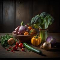 salutare verdure su di legno tavolo foto