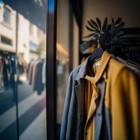 foto negozio per vestiti, vestiti negozio su appendiabiti a il moderno negozio boutique