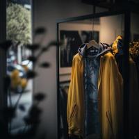 foto negozio per vestiti, vestiti negozio su appendiabiti a il moderno negozio boutique